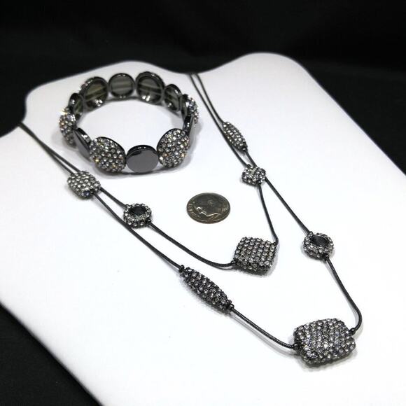 Chico's Clear Rhinestone Necklace Stretch Bracelet Set, 19 Inches, 7 Inches - Picture 1 of 8